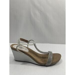 Style & Co Shoes Women's Size 9 Silver Mulan2 Slingback Wedge Rhinestone Sandals